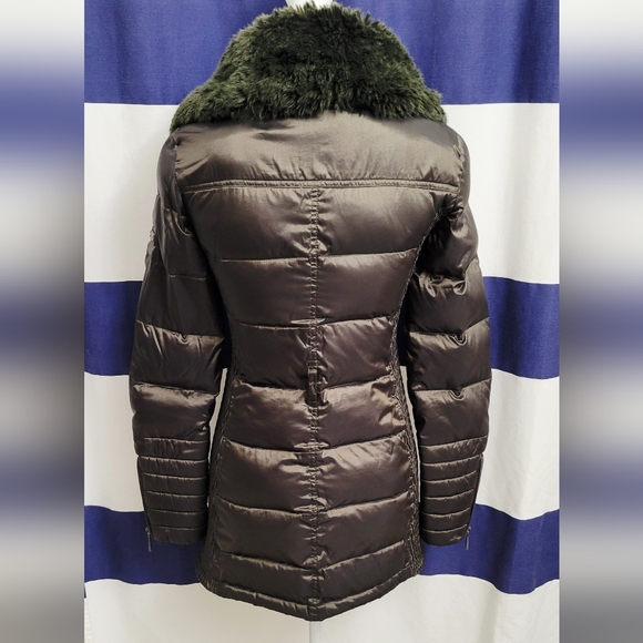 BCBG Max Azria Olive Green Faux Fur Trim Puffer Jacket | Size XS - Picture 2 of 5